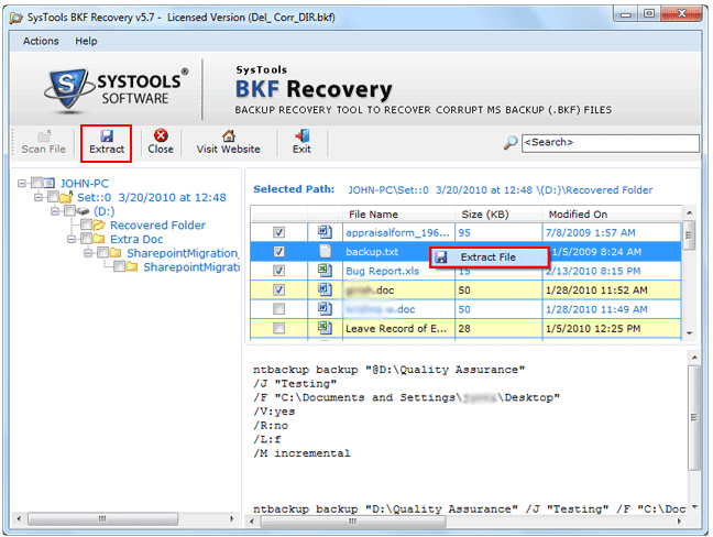 Click to view Damage BKF File Recover Software 5.4 screenshot